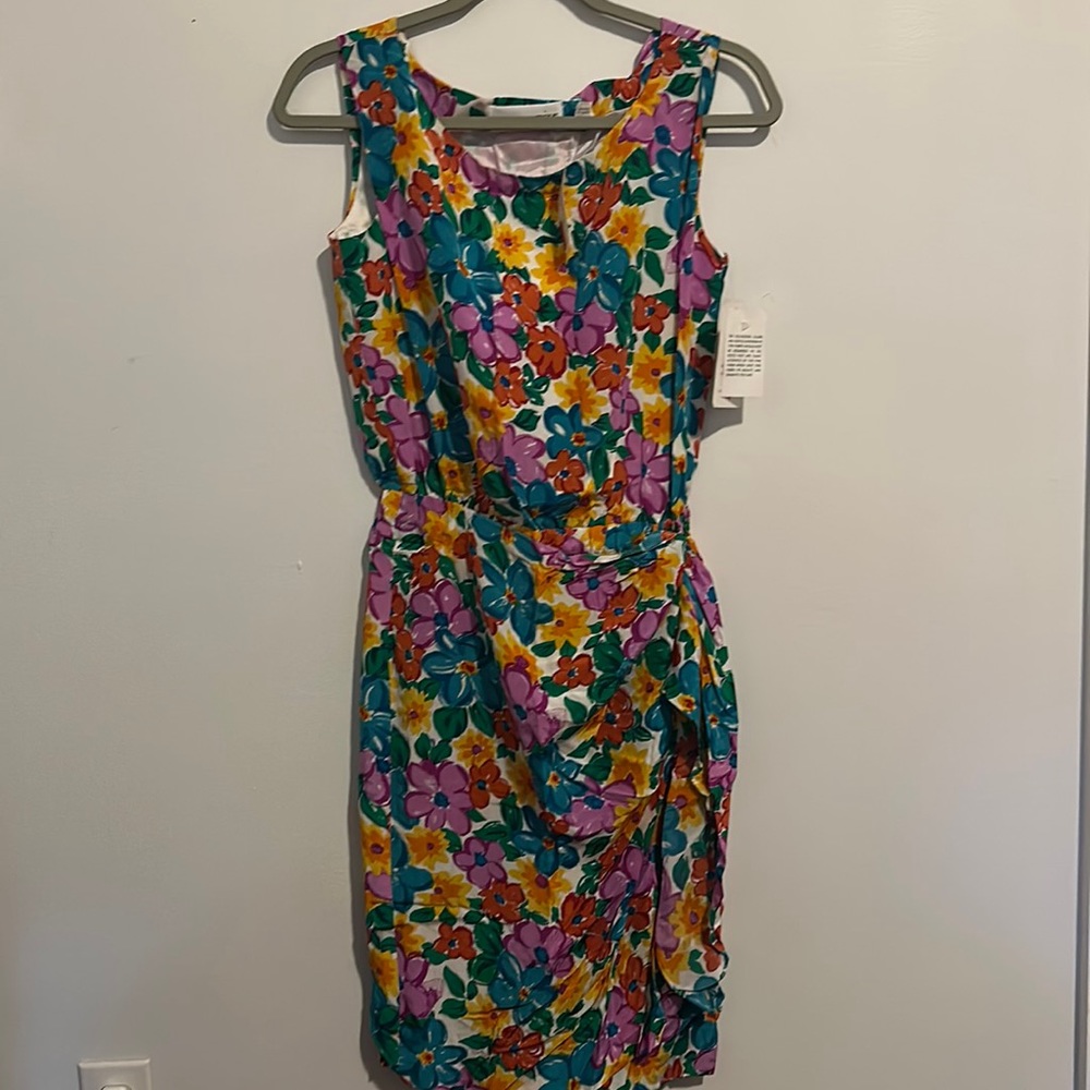Vintage Silk Dress Floral Pattern Faux Wrap Nipon Boutique US 4